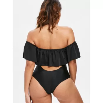 Lace Up Open Back Swimsuit - Black
