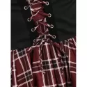 Lace Up Plaid Ruched Tied A Line Dress - Red Wine