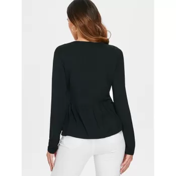 Lace Up Plunge Lace Insert Top - Black