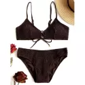Lace-up hirred Bikini et - Deep Brown