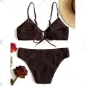 Lace-up hirred Bikini et - Deep Brown