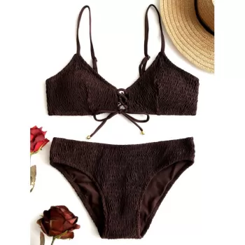 Lace-up hirred Bikini et - Deep Brown