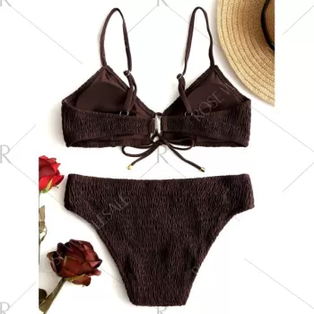 Lace-up hirred Bikini et - Deep Brown
