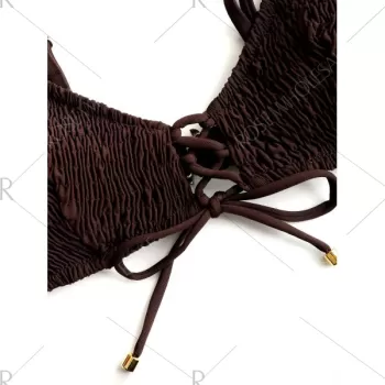 Lace-up hirred Bikini et - Deep Brown