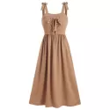 Lace Up olid Tie houlder A Line Dress - Brown ugar