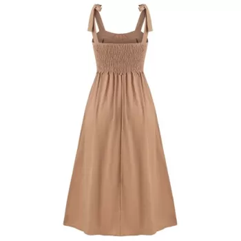 Lace Up olid Tie houlder A Line Dress - Brown ugar