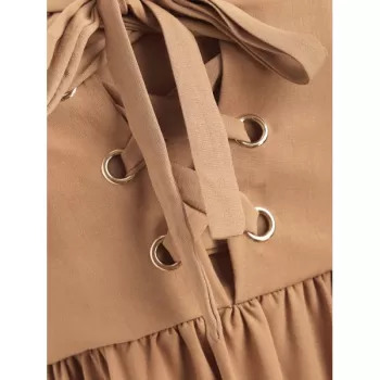 Lace Up olid Tie houlder A Line Dress - Brown ugar