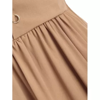 Lace Up olid Tie houlder A Line Dress - Brown ugar