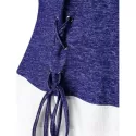 Lace Up Spliced Long Sleeves Top - Dark Slate Blue