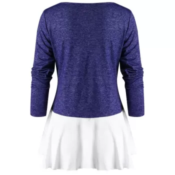 Lace Up Spliced Long Sleeves Top - Dark Slate Blue