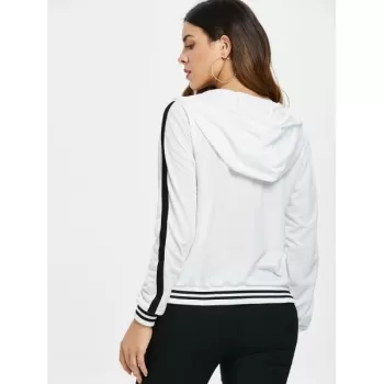 Lacing Collar tripe Edge Hoodie - Milk White