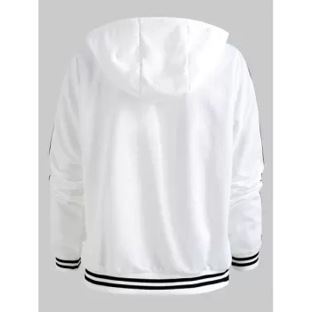 Lacing Collar tripe Edge Hoodie - Milk White