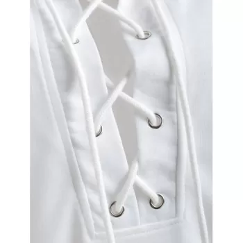 Lacing Collar tripe Edge Hoodie - Milk White