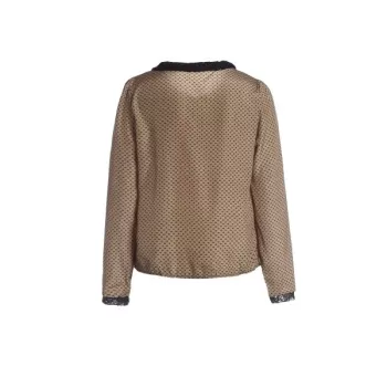 Ladylike Double Lace With Belt Collar Polka Dot Deisgn Long Sleeves Blended Women's Blouse - Coffee One Size(fit Size Xs To