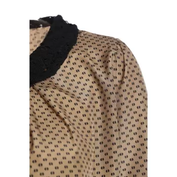 Ladylike Double Lace With Belt Collar Polka Dot Deisgn Long Sleeves Blended Women's Blouse - Coffee One Size(fit Size Xs To