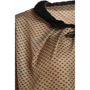 Ladylike Double Lace With Belt Collar Polka Dot Deisgn Long Sleeves Blended Women's Blouse - Coffee One Size(fit Size Xs To