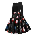 Lattice Christmas anta Claus nowflake Print Midi Dress - Black