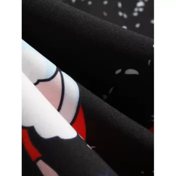 Lattice Christmas anta Claus nowflake Print Midi Dress - Black