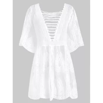 Lattice Crochet Longline Cover Up - White One