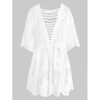Lattice Crochet Longline Cover Up - White One