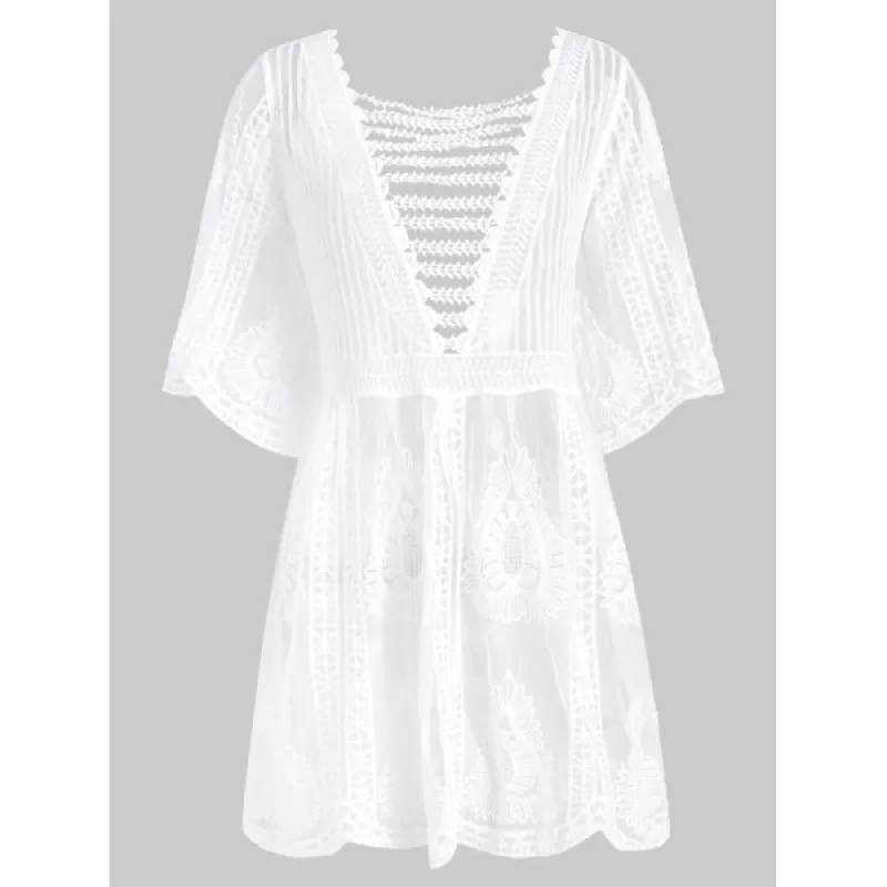 Lattice Crochet Longline Cover Up - White One