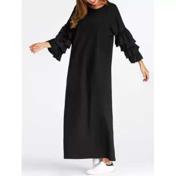 Layered Bell leeve Maxi Dress - Black