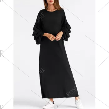 Layered Bell leeve Maxi Dress - Black
