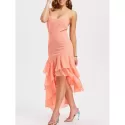 Layered Ruffle Asymmetrical lip Dress - Light Pink