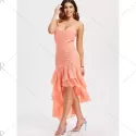 Layered Ruffle Asymmetrical lip Dress - Light Pink
