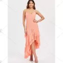 Layered Ruffle Asymmetrical lip Dress - Light Pink