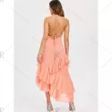 Layered Ruffle Asymmetrical lip Dress - Light Pink