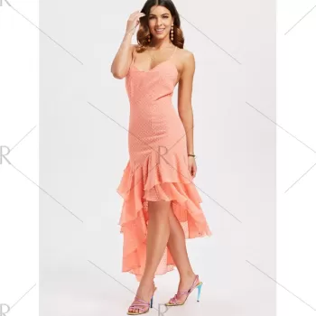 Layered Ruffle Asymmetrical lip Dress - Light Pink