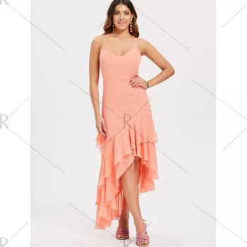 Layered Ruffle Asymmetrical lip Dress - Light Pink
