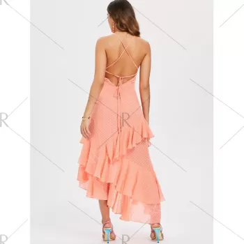 Layered Ruffle Asymmetrical lip Dress - Light Pink