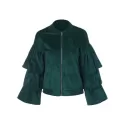 ayered Ruffles Zip Up Faux Suede Jacket - Dark Green