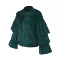 ayered Ruffles Zip Up Faux Suede Jacket - Dark Green
