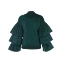 ayered Ruffles Zip Up Faux Suede Jacket - Dark Green