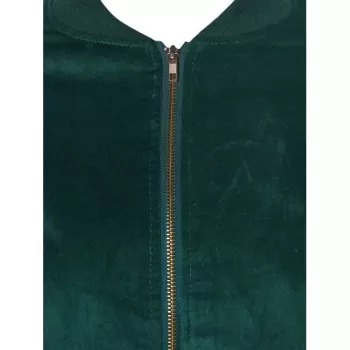 ayered Ruffles Zip Up Faux Suede Jacket - Dark Green