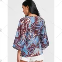 Leaf Bird Print High Low Blouse -