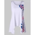 Leaf Print Asymmetric Hem Tank Top - White