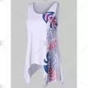 Leaf Print Asymmetric Hem Tank Top - White