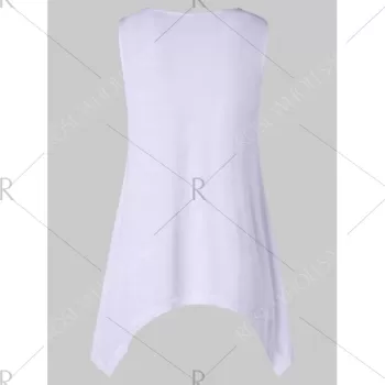 Leaf Print Asymmetric Hem Tank Top - White