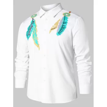 Leaves Print Button Up Casual Shirt - White