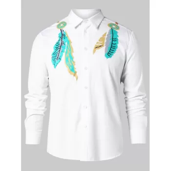 Leaves Print Button Up Casual Shirt - White
