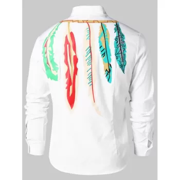 Leaves Print Button Up Casual Shirt - White