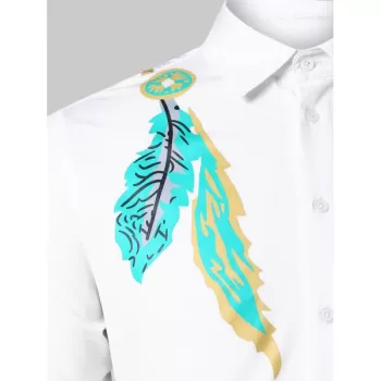 Leaves Print Button Up Casual Shirt - White