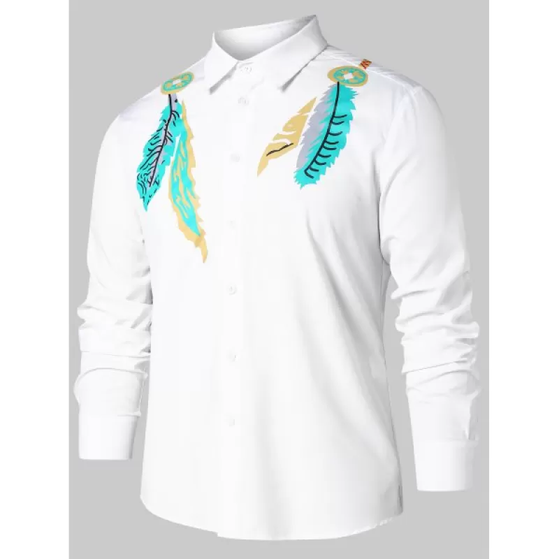 Leaves Print Button Up Casual Shirt - White