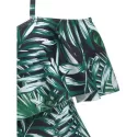 Leaves Print Cold Shoulder Ruffle Swimsuit -