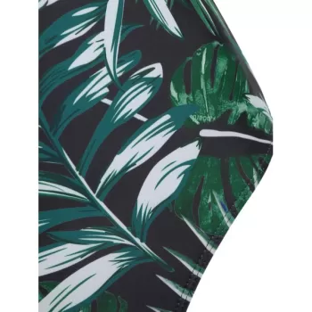 Leaves Print Cold Shoulder Ruffle Swimsuit -