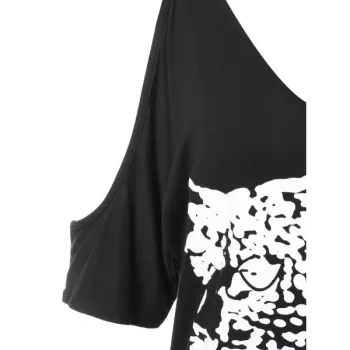 eopard Print Cut Out Shoulder Slim Dress - Black